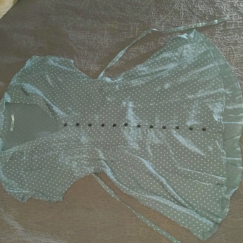 Blue Dress w/ White Polka Dots, Collared with tie belt